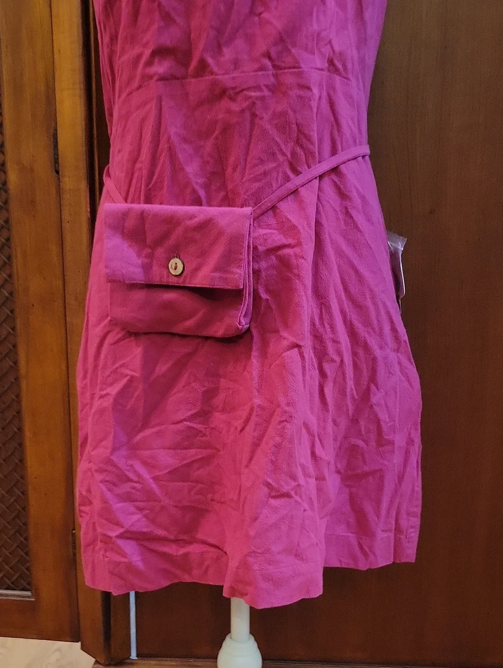 Free People | Fushcia Pink Cotton Open Back Purse Belt Mini Dress Size Large